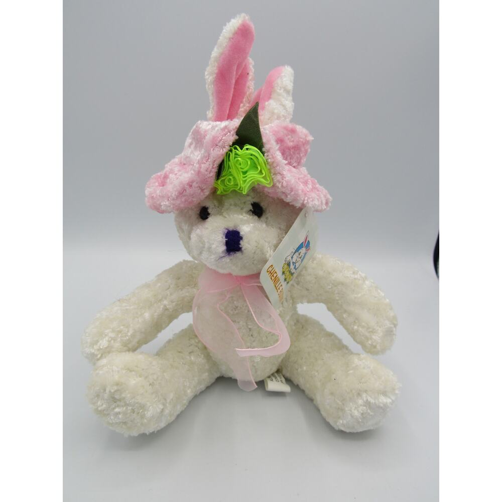 NEW w/ Tags Chenille Bunny Plush Pink Hat Peachtree Playthings Easter White